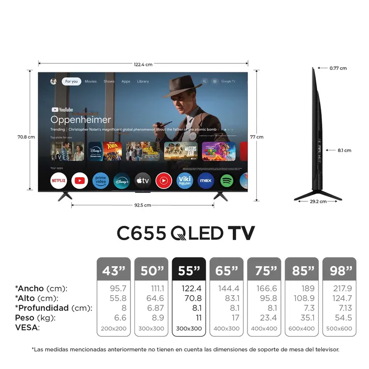TV TCL 55" PULGADAS 139 CM 55 C655 ADVANCED 4K-UHD QLED SMART TV GOOGLE