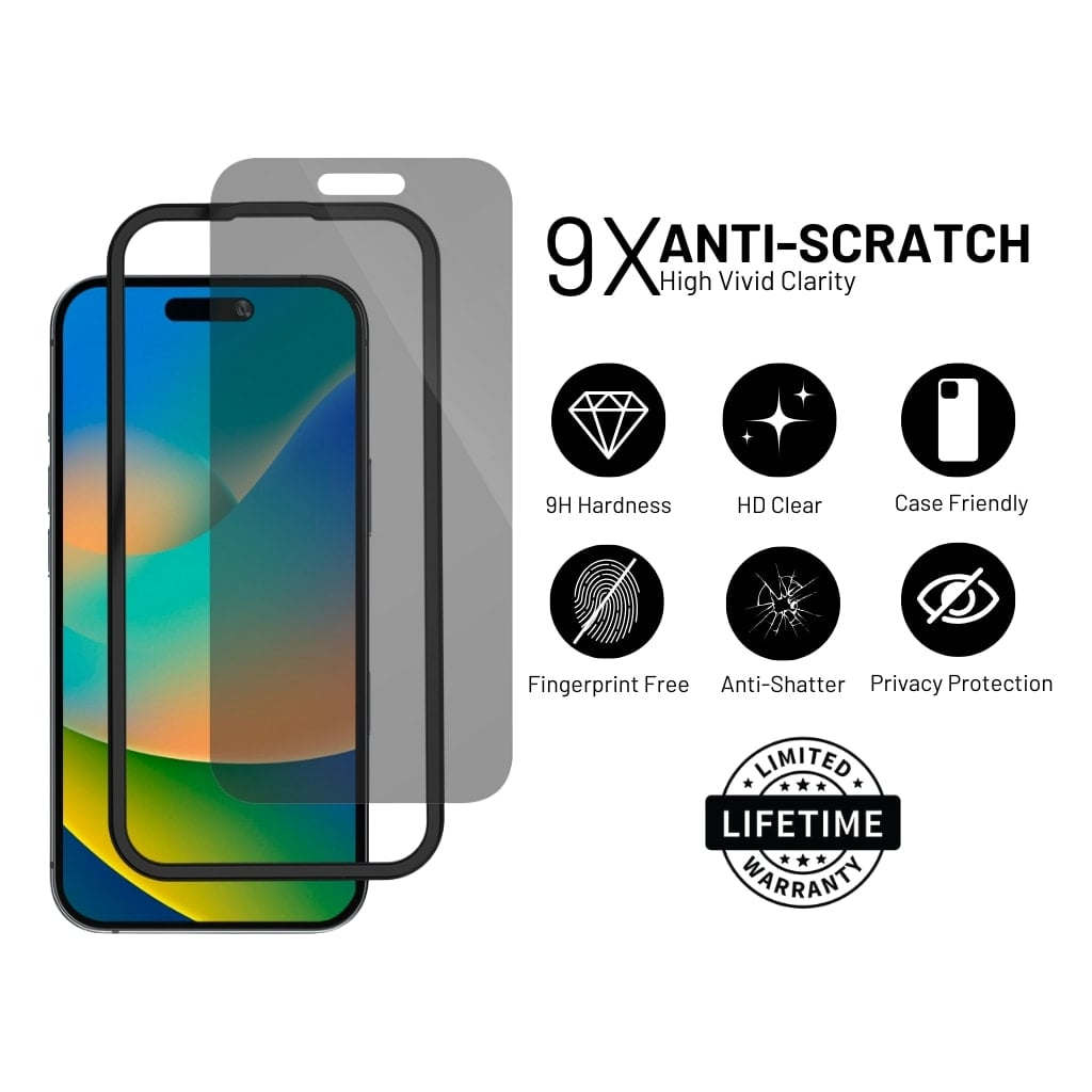 ArtsCase Vidrio Elite Privacy Glass para iPhone 16 Pro Max - Protector de Pantalla de Privacidad, Dureza 9H